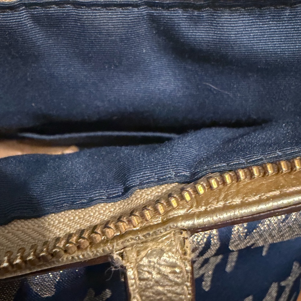 Coach Y2K Blue Gold Script Canvas Tote Shoulder Bag Hearts Charm Zip Top - Picture 13 of 16